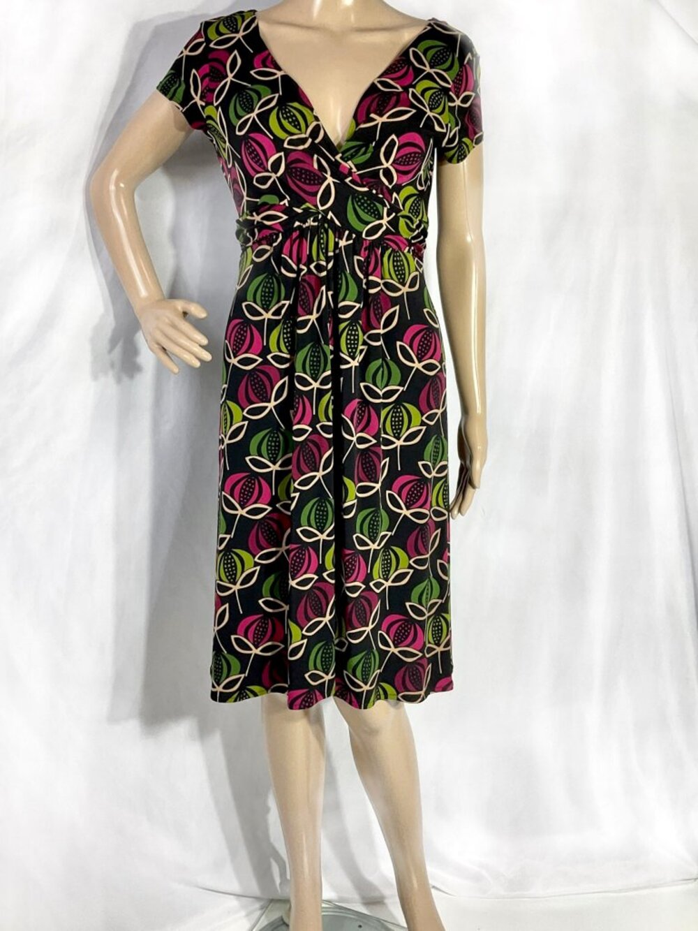 London Style Sz 6 Vneck Cap Sleeve Fit and Flare Womens Dress Pomegranate Pink - Picture 3 of 11